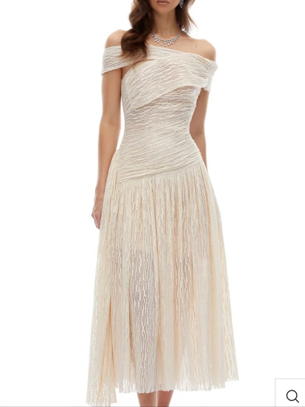 NWT Thale Neutral Asymmetrical Textured Ruched Midi Dress